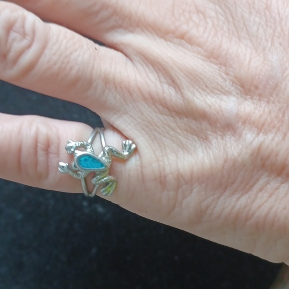 Southwest Boho Cactus Ring, southwest enamel & turquoise ring. Frog - Picture 4 of 5
